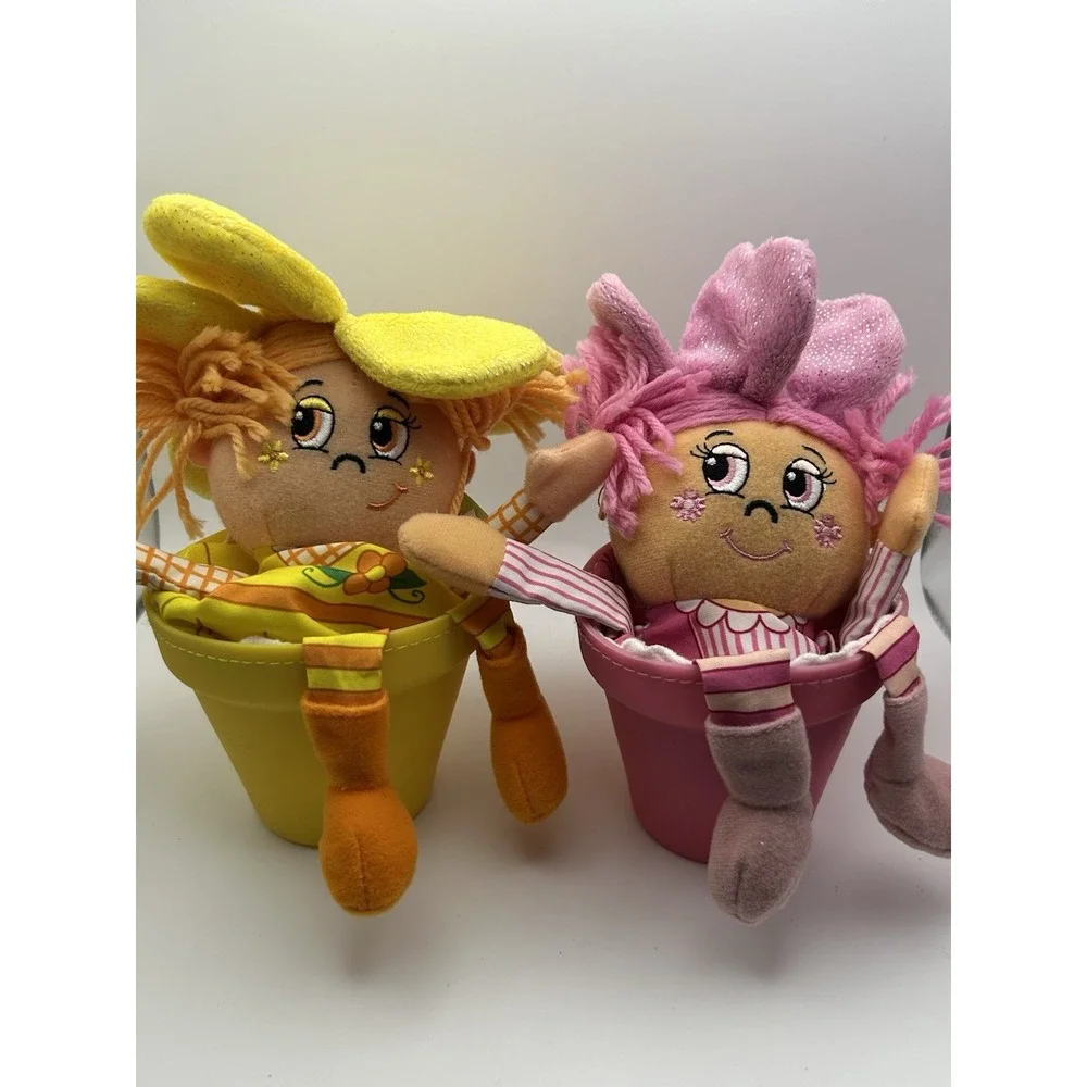 Lot Of 2- ‎ Flower Buds Soft Doll Flips Into Pot Yellow Pink